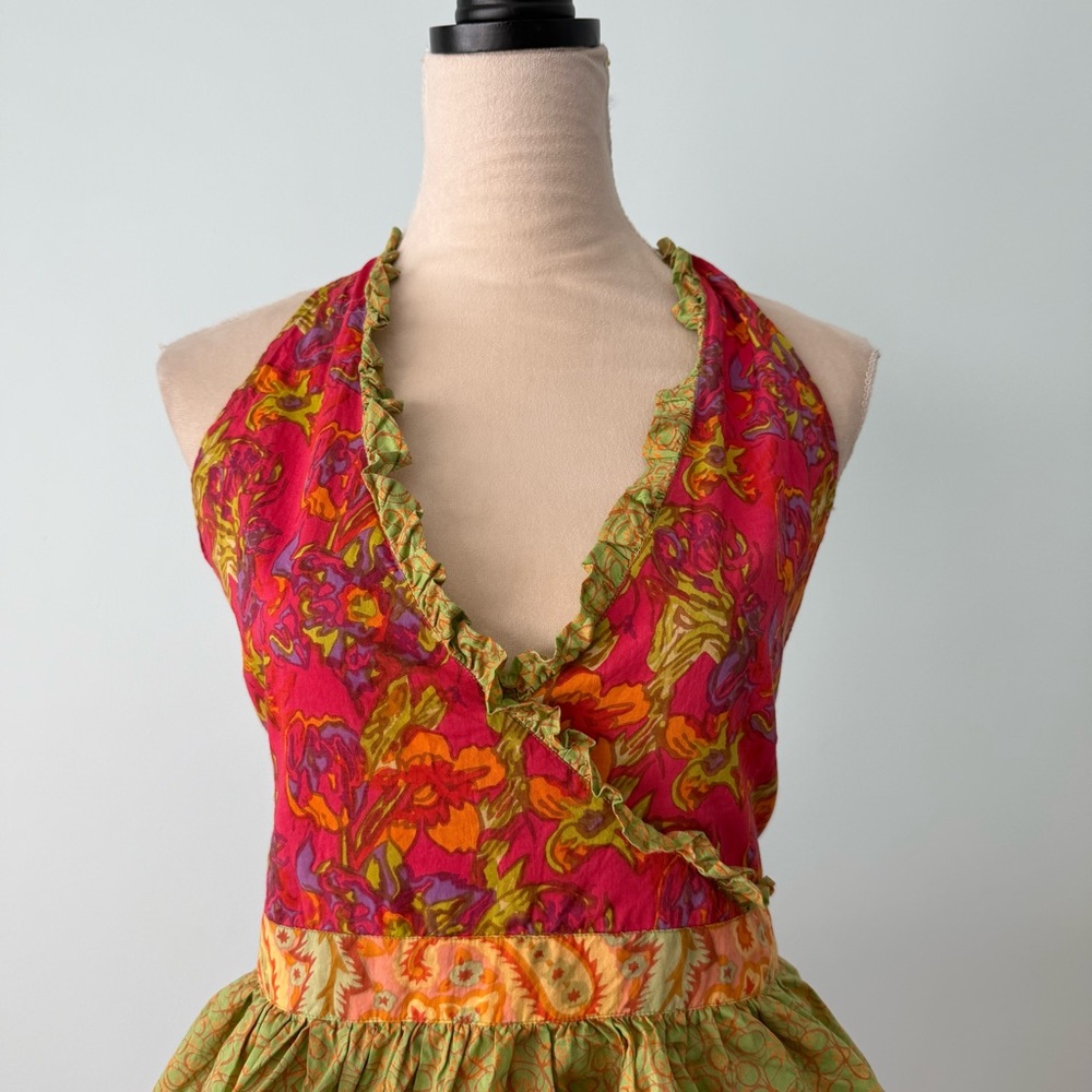 🌺 Pier 1 Imports Boho Ruffle Apron Open Back Tiered Cotton - Picture 2 of 10